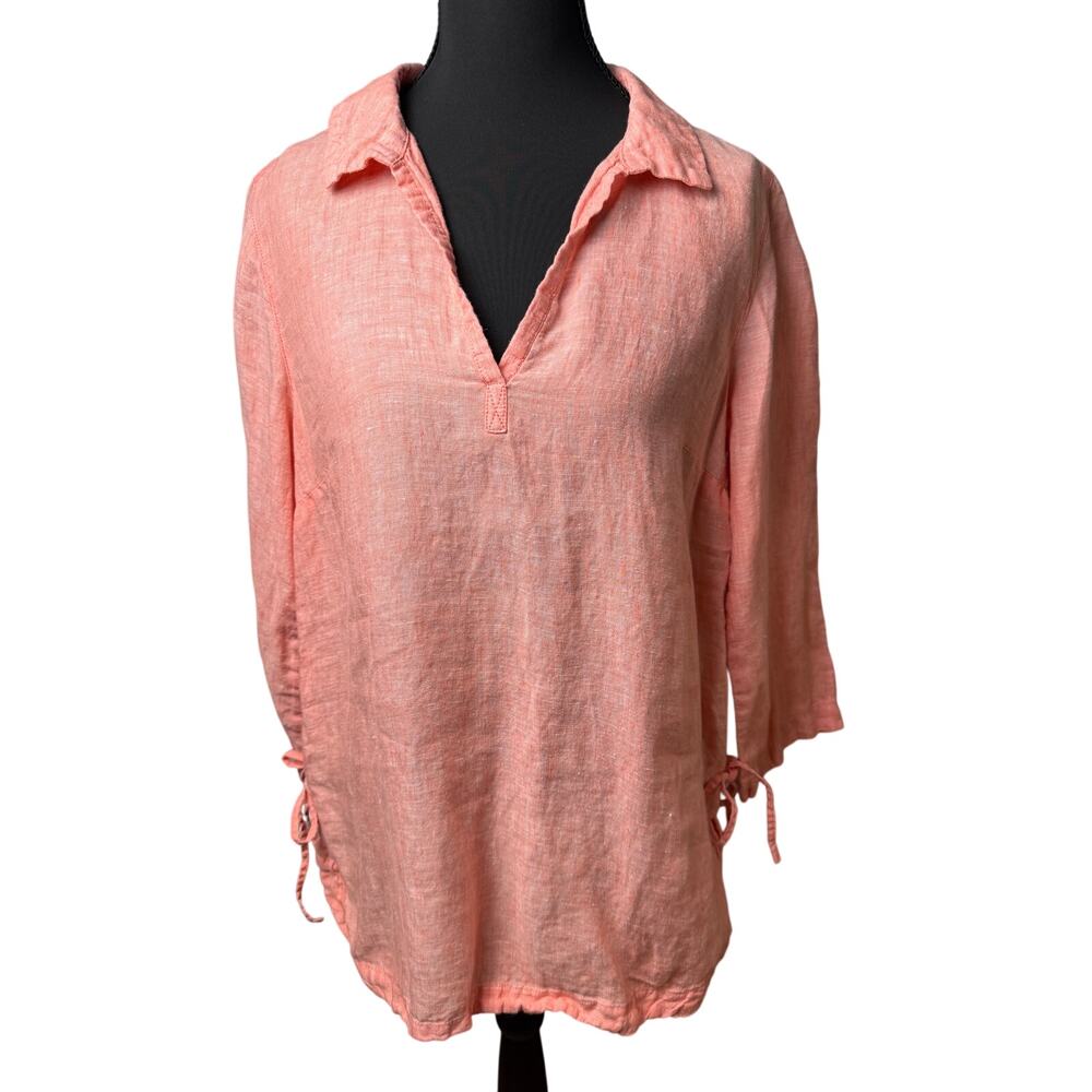 Sigrid Olsen 100% LINEN Collared Women's Salmon Pink Tunic Top Beach Spring SM